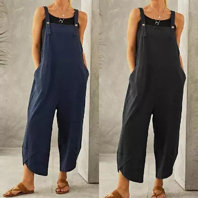 Strap Pants Pockets Romper Loose Jumpsuit Wide Leg Shoulder Strap Solid Color • $25.30