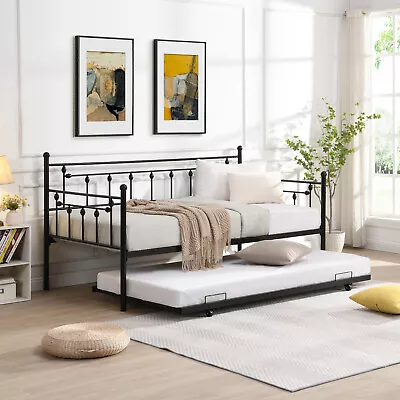 2 In 1 Convertible Twin Size Daybed W/ Pull Out Trundle Bed Frame Sofa Bed Metal • $169.99