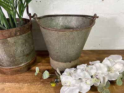 Vintage Reclaimed Galvanised Metal Planter Tub Pail Well Bucket Hanging Basket • £30