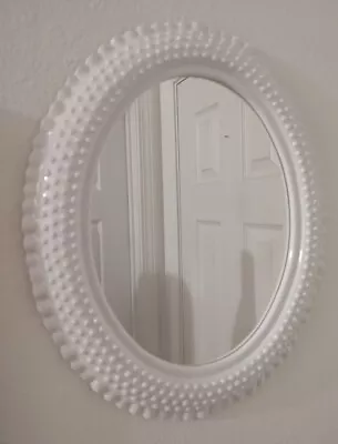 Vintage 80s Home Interiors Burwood White Hobnail Plastic Wall Mirror Oval 18 X15 • $17.99