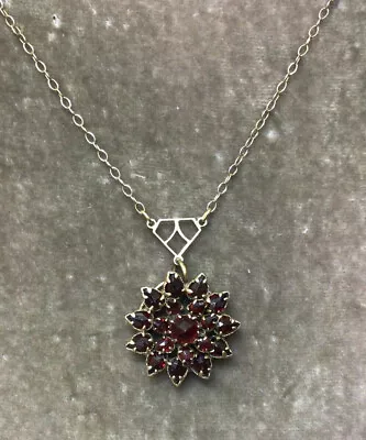 £36.50 • Buy Antique Jewellery Delightful Rose Cut Bohemian Garnet Flower Pendant Necklace