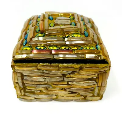 Glass Mosaic Jeweled Rhinestone Trinket Box Jewelry Keepsake ~The Bombay Company • $17.50