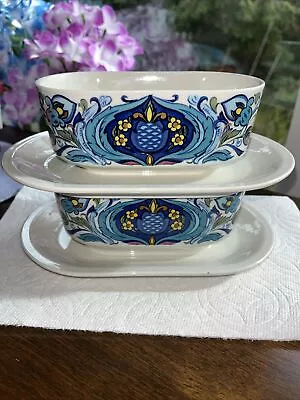 2 Villeroy & Boch Vieux Luxembourg Izmer Gravy Sauce Boats Attached Underplates • $29