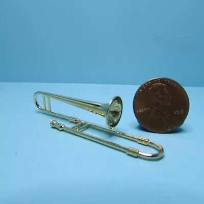 Dollhouse Miniature 2 1/4  Brass Musical Instrument Trombone With Case B0589 • $17.09