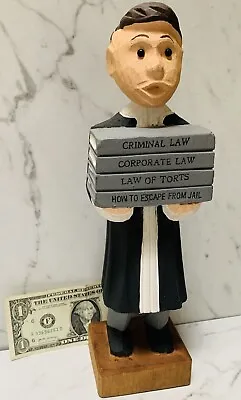 $27.99 • Buy Vintage Wood Carved Caricature Lawyer Judge Figure Legal Law Books 12  Tall Man