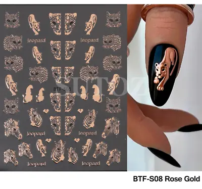 Laser Glitter Leopard Cat Nail Art Stickers Gold Hollow Out Nail Stickers NH22 • $2.95