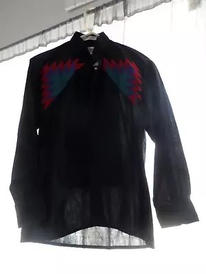 Vtg Men's Sz S (14-14.5) Western Cottly Black Shirt Tribal Design Ruffle Tuxedo • $25.99