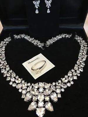 Diamonique Sterling Silver Gala Necklace Set ..huge Carat Weight..with Earrings  • £249.99