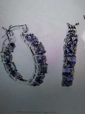 Tanzanite And White Zircon Inside Out Hoop Earrings In Platinum Over/925 SS • $85