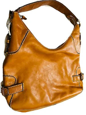 Vintage Michael Kors Shoulder Shopper Hobo Bag Brown Leather Gold Zipped • $49