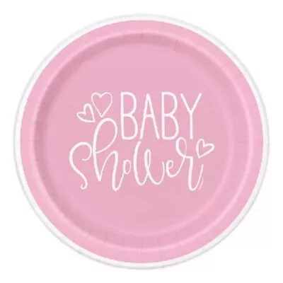 BABY SHOWER PARTY - 8 PLATES - PINK With Hearts GIRLS  TABLEWARE • £3.45