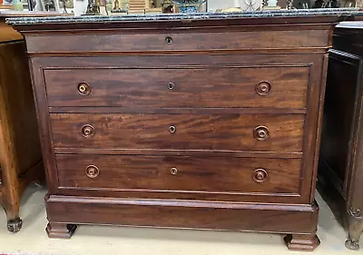 Antique French Louis Philippe Burled Walnut Marble Top Commode Chest Sideboard • $1650