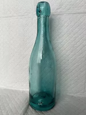 Vintage Aqua Blob Soda Mineral Water Bottle W/ Wire Baler Holes & Pontil Mark • $25