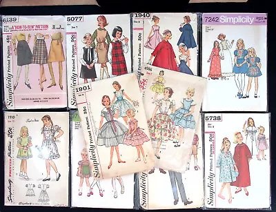 $19.95 • Buy Lot Of 10 Vintage SEWING PATTERNS 1940s To 70s Simplicity KIds Lot #KA7 Sz 7-10