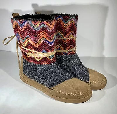 TOMS Nepal Mid Calf Boots Mix Textile Multi Color Moccasin Women’s Size 9.5 EUC • $34.99