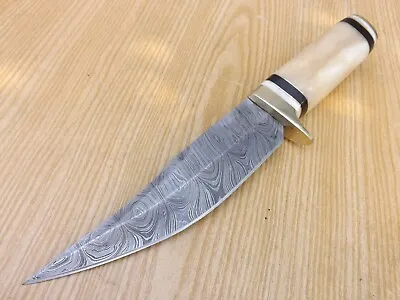 Handmade Forged Damascus Steel Hunting Knife Camel Bone Handle Bras Guard+sheath • $39.99