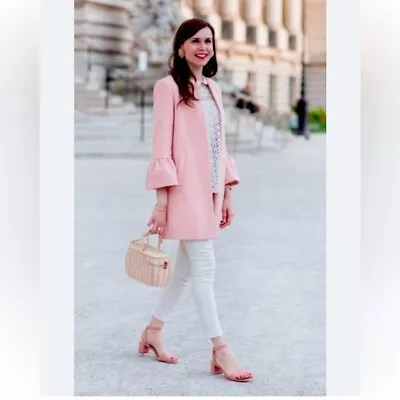 Zara Women’s Coat Jacket Outerwear Blazer Size Ruffle Sleeve Light Pink Sz Small • $35