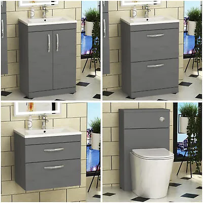 Bathroom Vanity Unit Basin Sink Furniture Storage Indigo Grey Gloss BTW WC Pan • £191.99