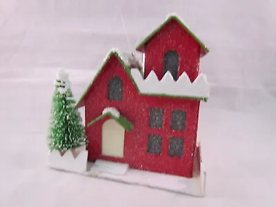 $13.50 • Buy Putz Style Red Paper House ORNAMENT W Green Bottle Brush Tree Ragon House  NEW