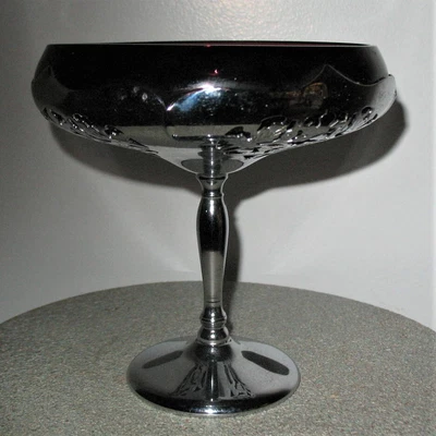 $25 • Buy Farber Brothers Krome Kraft Art Deco Footed Compote Amethyst Cambridge Glass