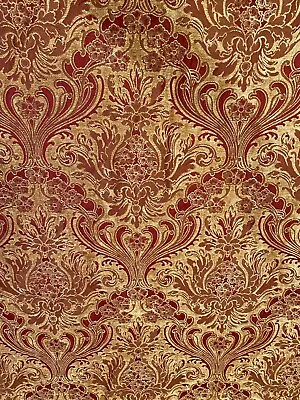 Upholstery Chenille Fabric Gold Burgundy Red Heavy Floral By The Yard Damask BTY • $10