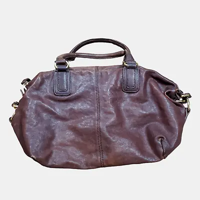 Monserat De Lucca Large Brown Leather Satchel Handbag Purse Shoulder Bag 9x17 • $30
