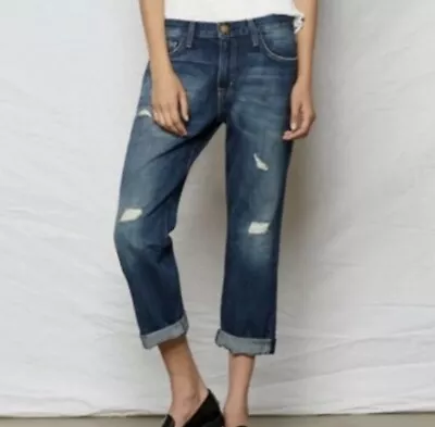 Current Elliott Jeans Women’s 25 Cropped Relaxed  The Boyfriend Blue Distressed • $29.99