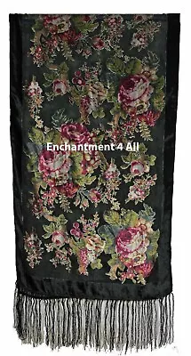 Elegant 100% Silk Burnout Velvet Vintage Floral Oblong Scarf Shawl Wrap Black • $27.99