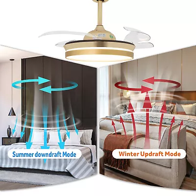 36  Modern Ceiling Fan Light W/LED Bluetooth Music Player Retractable Blades NEW • $96