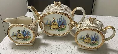 SADLER England Crinoline Lady Teapot Sugar & Cream Jug • $150