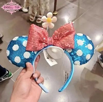 Polka Dot Bow Disney Parks Minnie Ears Rare Sequins Sun Flower Headband • $14.95