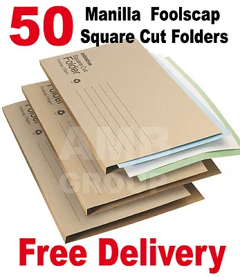 50 X Manilla Economy Foolscap Square Cut Folders 170gsm Paper A4 Document File • £10.85