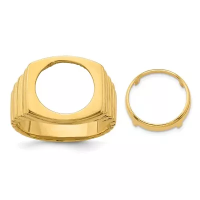 14k Yellow Gold Men's Square Ribbed 13mm Coin Bezel Ring • $747.67