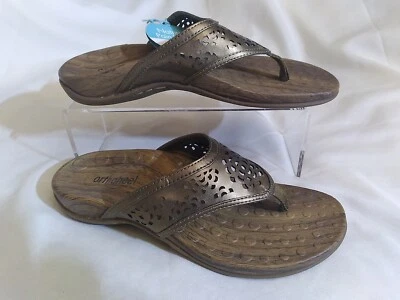 £10.41 • Buy ORTHAHEEL Bronze Leather Cut Out Floral Thongs Sandals SZ 5 NWOB