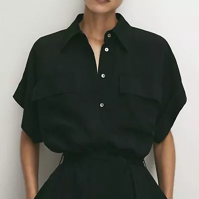 Massimo Dutti Long Maxi Wrap Dress S Black Cotton • $39.99