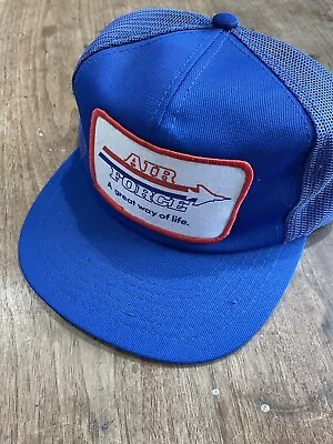 Vintage Air Force A Great Way Of Life Embroidered Patch Trucker Hat Blue Red • $15