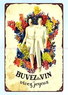 Vintage Repro Wine France Cappiello Buvez Du Vin Metal Tin Sign Reproduction Art • $18.93