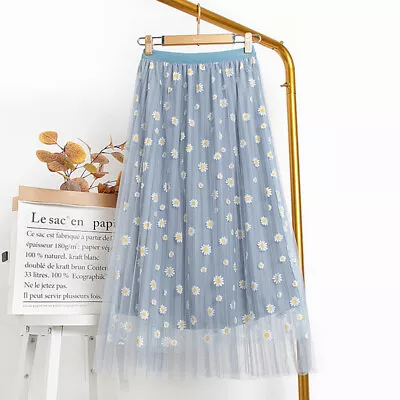 £16.88 • Buy Women Sheer Net Tulle Pleated Long Dress High Waist Daisy Mesh Tutu Maxi Skirt