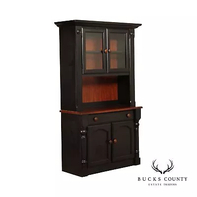 Country Living Farmhouse Style Black Painted Hutch China Cabinet • $895