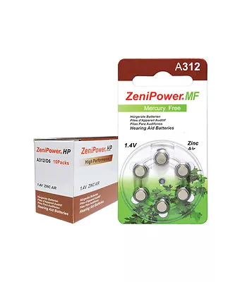 Zenipower Hearing Aid Battery A312 Size 312  6 Card Of 10 = 60 Batteries • $38.88