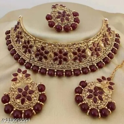 Indian Bollywood Kundan Gold Plated Choker Necklace Earrings Bridal Jewelry Set • $20.49