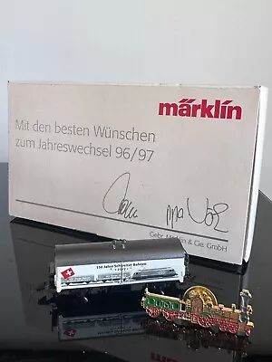 Marklin Mini-Club 1996 / 97 Swiss Railways Covered Wagon Z Gauge & Pin Brooch • $43.52