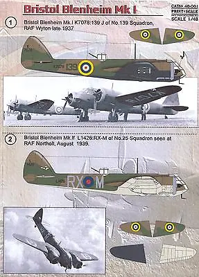 £13.64 • Buy Print Scale Decals 1/48 BRISTOL BLENHEIM Mk.I British WWII Bomber