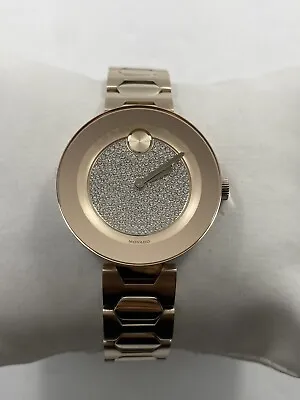 Movado Bold Crystal Pave Dial Rose Gold Stainless Steel Ladies Watch 3600493 • $199.95