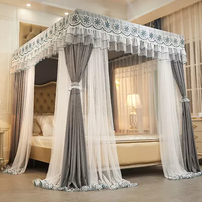 Luxury Canopy For Bed Drapes Mosquito Net With 4 Corner Frames Anti-mosquito Net • $222.99