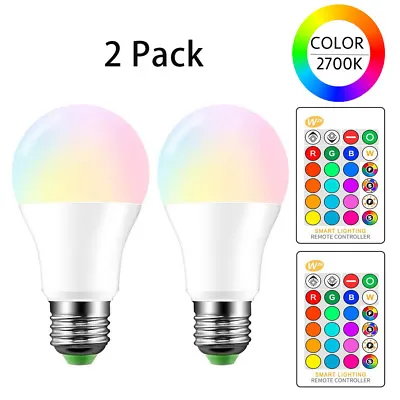 E26 LED Light Bulbs RGB Color Changing 10W A19 Warm White With Remote 2 Pack • $11.49