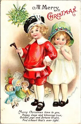 Vintage 1910's Ellen Clapsaddle Victorian Boy & Girl & Toys Christmas Postcard • $97.50