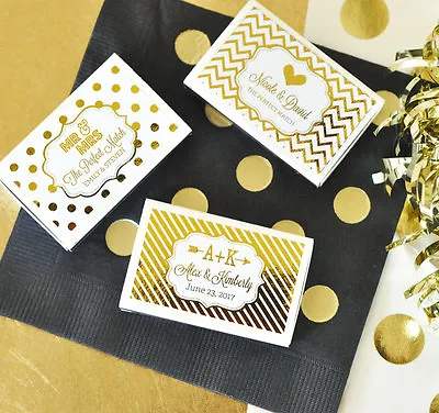 50 Personalized Metallic Foil Wedding Theme Match Boxes Wedding Favors • $46.95