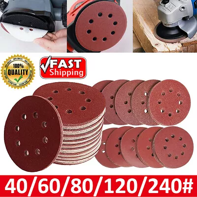 125mm - 5  8 Hole Sanding Discs 40 60 80 120 240 400 Grit Orbital Sander Pad UK • £1.49