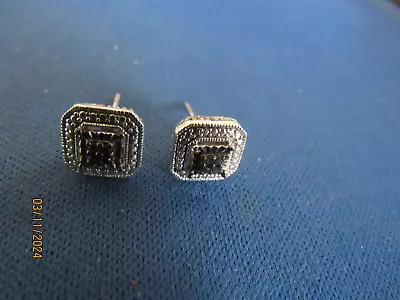 Vintage Sterling Silver Tiny Black And Clear Stones Marked Pierced Post Earrings • $6.99